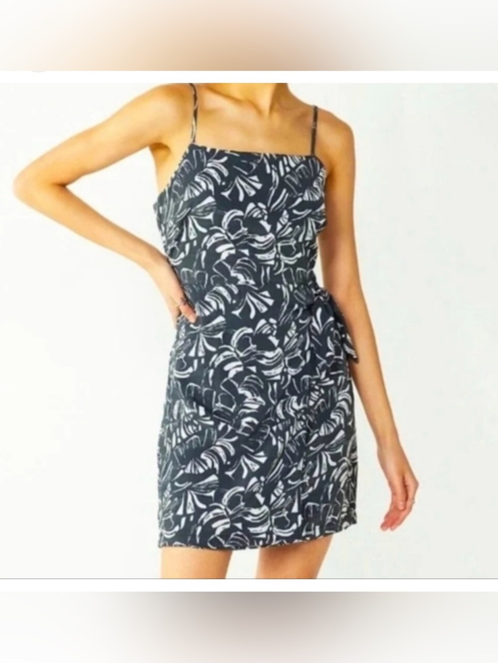 Nine West Navy and White Printed Spaghetti-Strap Mini Dress
